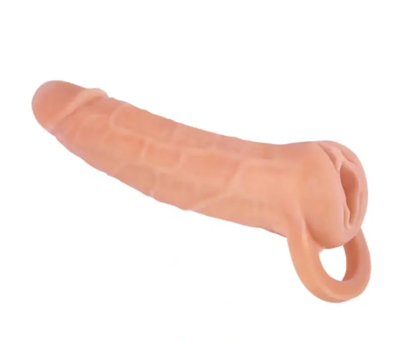 2 in 1 Prelungitor Penis si Masturbator Vagin, Soft TPR, Natural, 21 cm