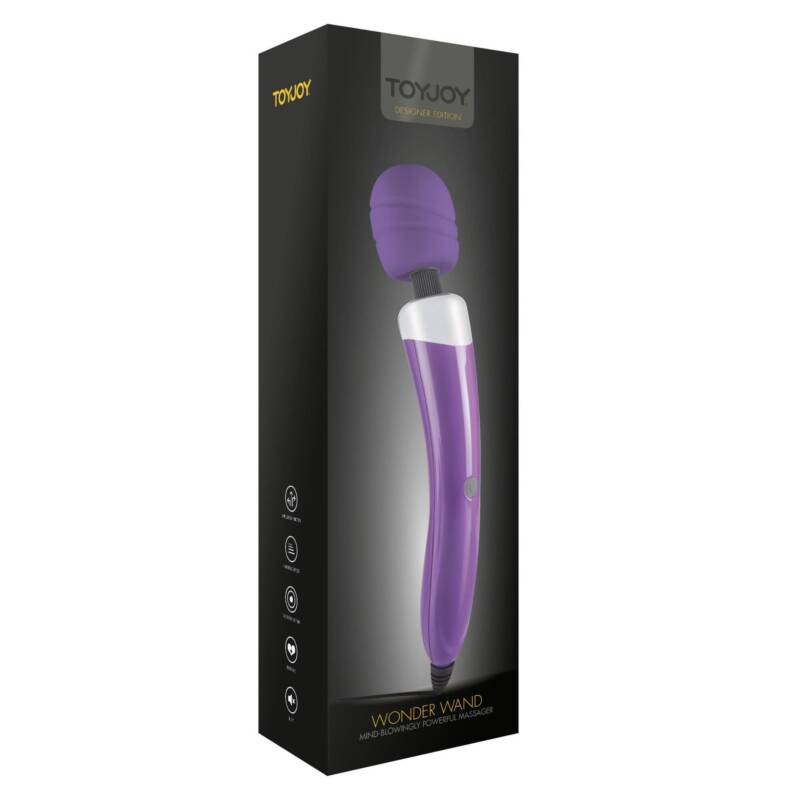 Aparat de masaj ToyJoy – Wonder Wand, pentru corp si zonele intime, 3 functii de vibratie, mov, 33.5 cm