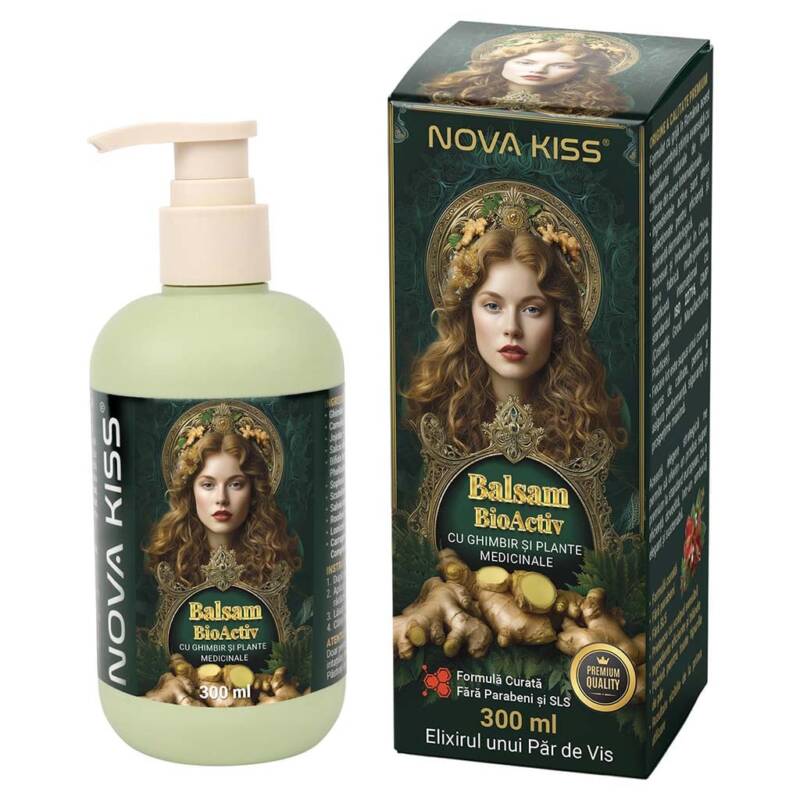 Balsam BioActiv Premium pentru Par cu Ghimbir si Plante Medicinale, Formula Fara Parabeni si SLS, NOVA KISS , 300 ml