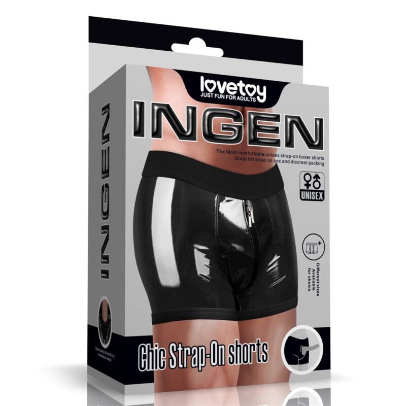Boxeri Chic Strap-On Ingen Unisex, Wetlook, Negru, M/L