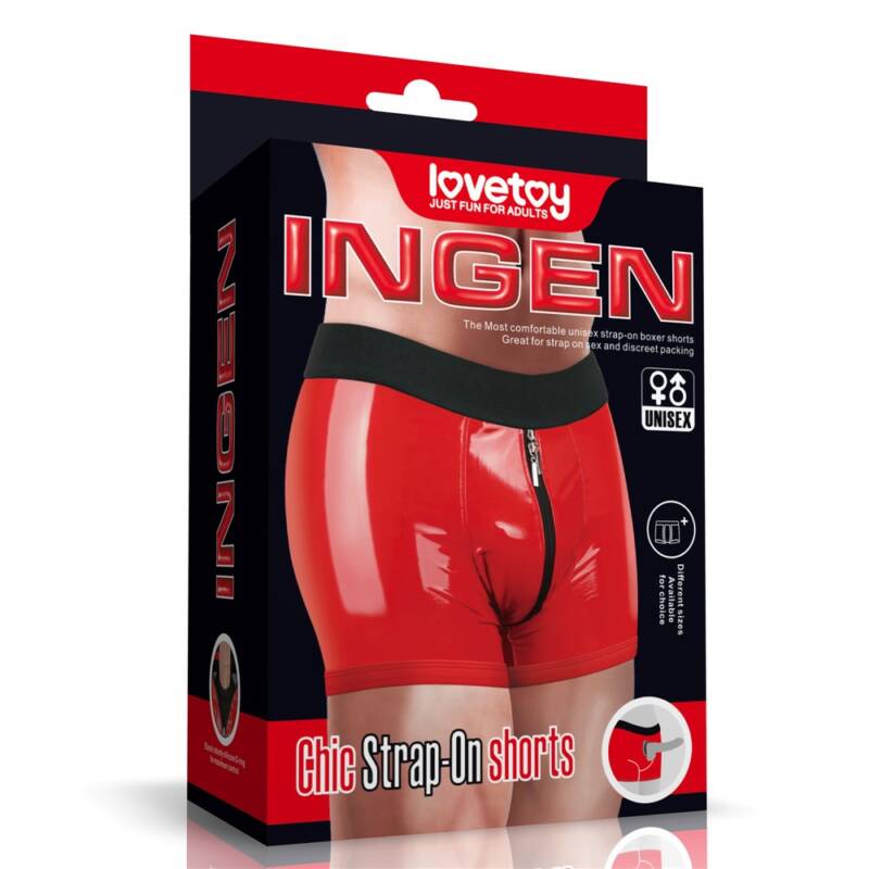 Boxeri Chic Strap-On Ingen Unisex, Wetlook, Rosu, L/XL