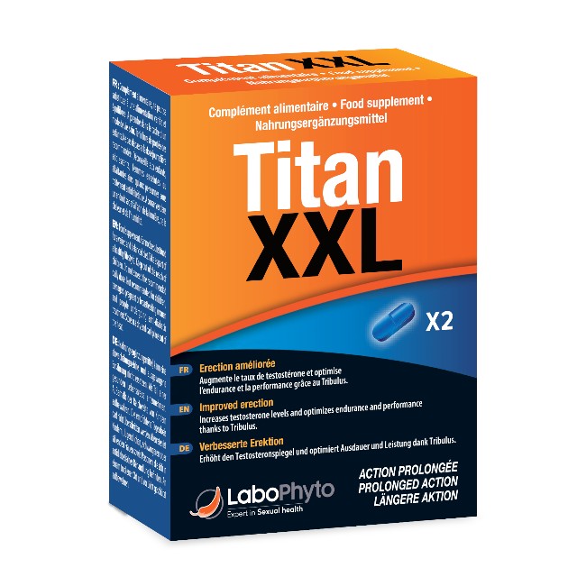 Capsule TITAN XXL, LaboPhyto, erecție puternică, stimulare libidou și dorință sexuală, 2 capsule