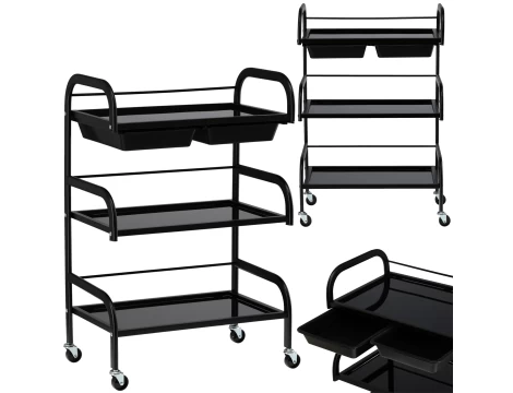 Carucior salon profesional – 3 rafturi, ergonomic si durabil – ST029 – Alb/Negru