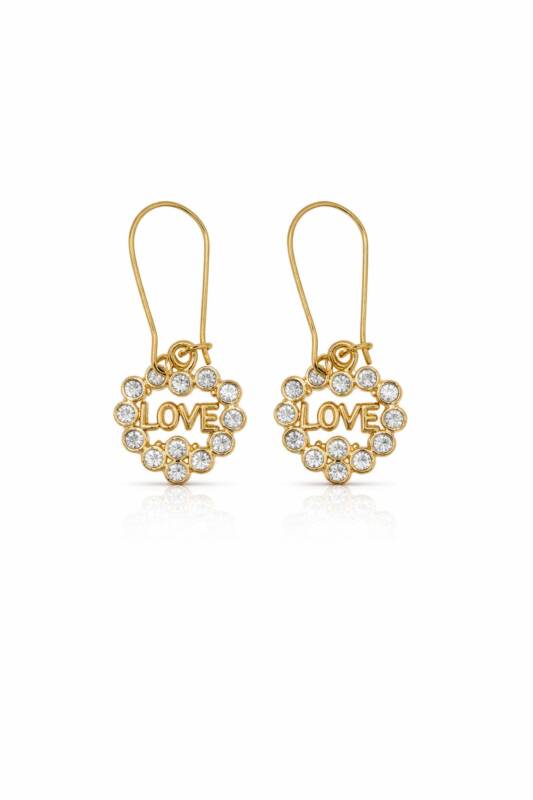 Cercei Inimă LOVE cu Cristale, Placați cu Aur de 18K – Gold-colored / Default