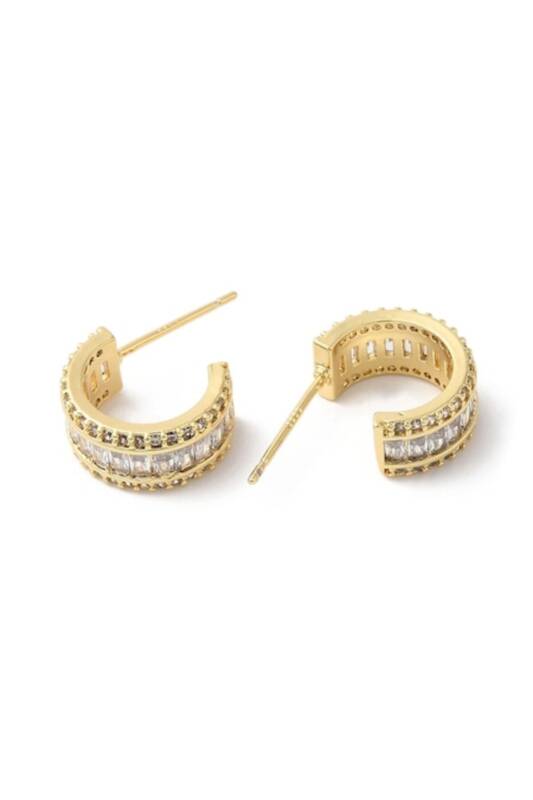 Cercei semicerc cu zirconiu transparent, placați cu aur de 18K – Gold / Default