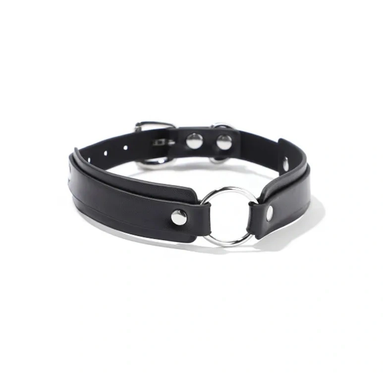 Choker Fetish Love cu Inel Metalic, Negru