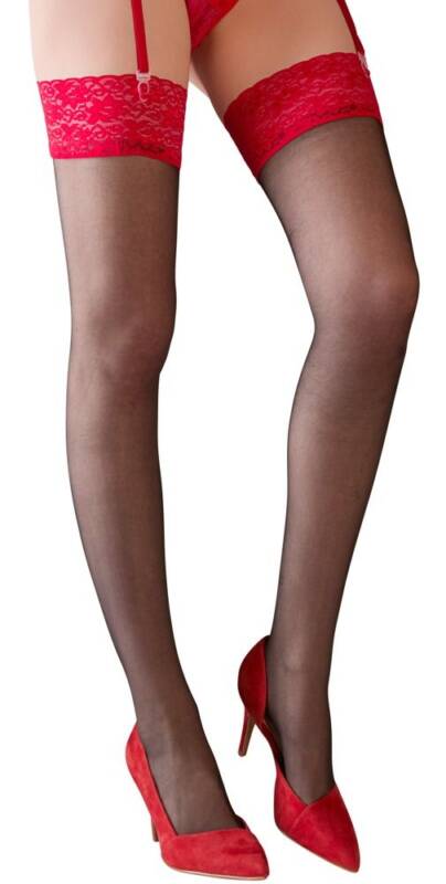 Ciorapi Sensual Lace, Negru/Rosu, XL