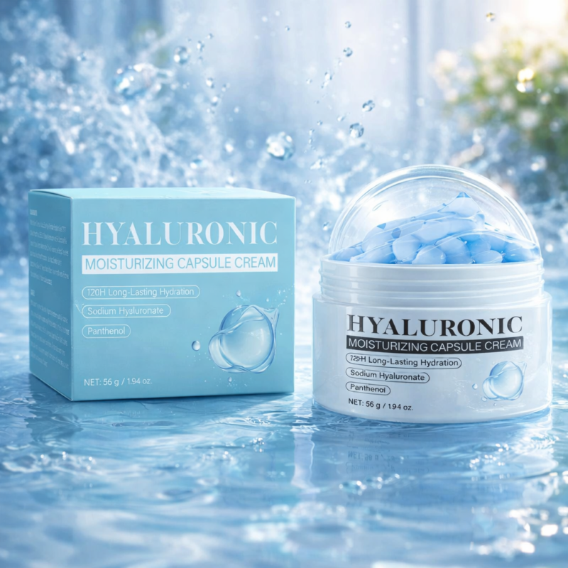 Cremă Hidratantă cu Capsule de Acid Hialuronic – 120H Hidratare Intensă, cu Sodium Hyaluronate și Panthenol, 55g