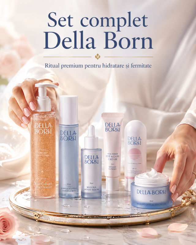DELLA BORN – Kit Complet de Ingrijire Coreeana cu Colagen | Rutina Zilnica pentru Glow si Fermitate (K-Beauty)