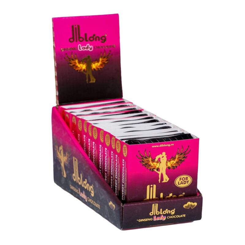 Diblong Energy Chocolate for Lady – supliment alimentar pentru femei pe bază de ciocolată, cu plante care susțin sănătatea sexuală și recăpătarea energiei, 12 x 24g