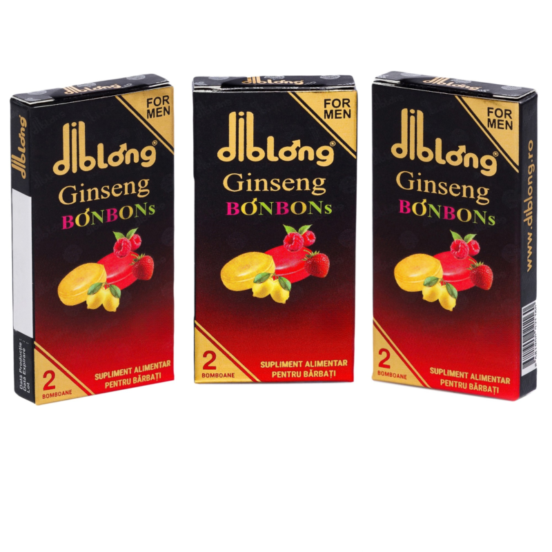 Diblong Ginseng Bonbons – supliment alimentar pentru bărbați, bomboane cu ingrediente naturale ce susțin sănătatea sexuală și funcția erectilă, 3 cutii x 2 buc