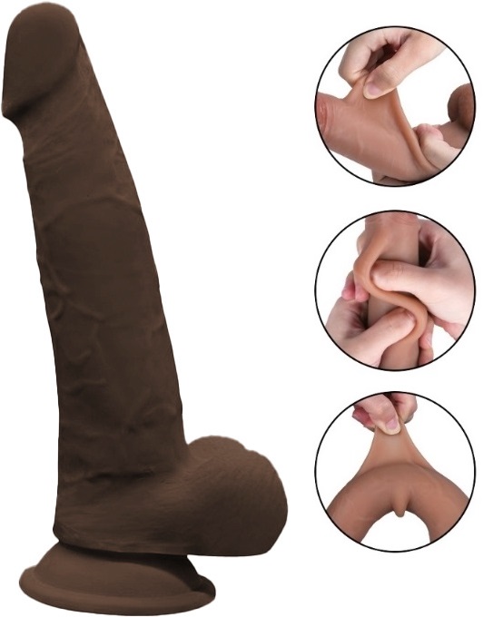 Dildo Grey Sliding&Bendable, TPE Strat Dublu, Maro, 22 cm, Mokko Toys