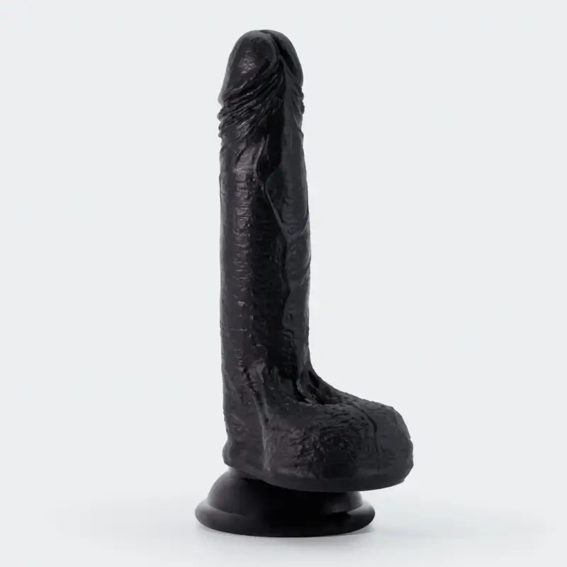 Dildo Realist Crushious Inviktus cu Ventuza, Silicon Lichid, Negru, 19 cm
