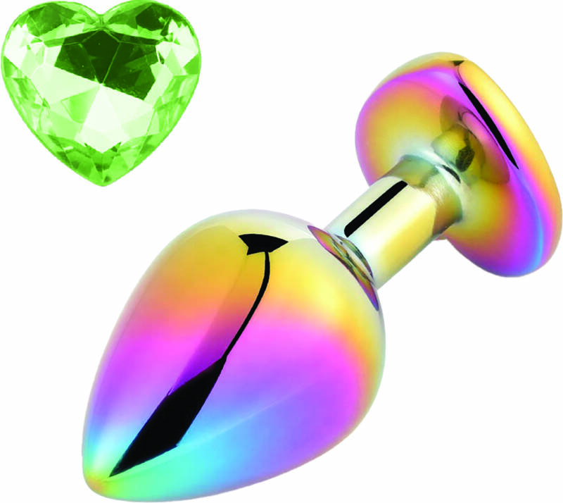 Dop Anal Rainbow Buttplug Large, Heart Shape, Piatra Verde Deschis, Guilty Toys