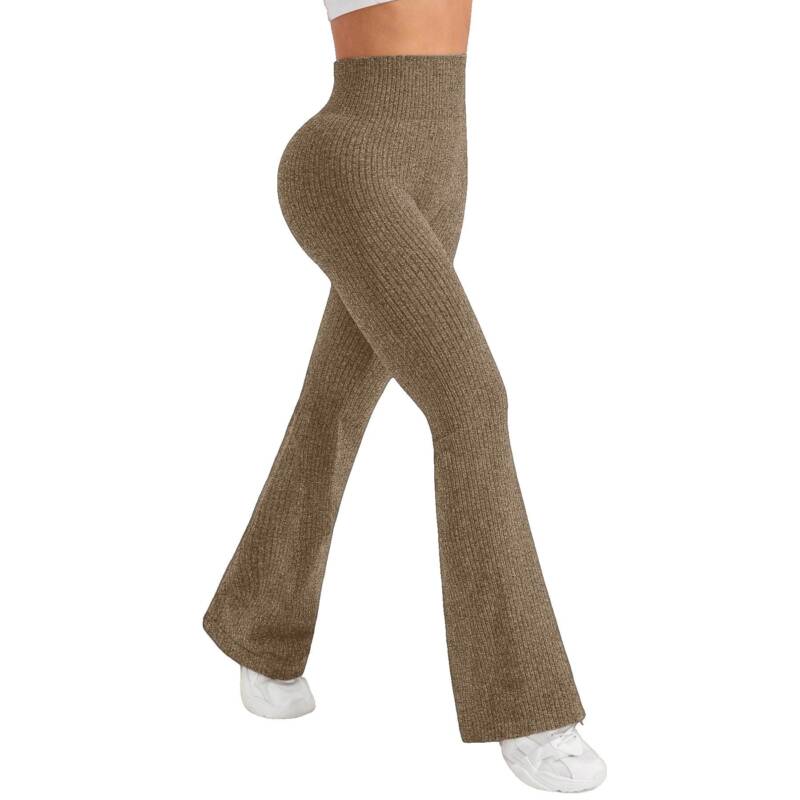 Flippy, Pantaloni Sport de Dama, Flippy, pentru Yoga, Talie Inalta, Evazati, Tricotati, Khaki – Default Title