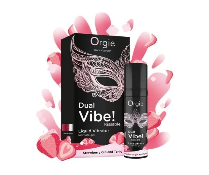 Gel Stimulator Kissable Vibrator Lichid Dual Vibe! Aroma Gin tonic si Capsuni, 15 ml