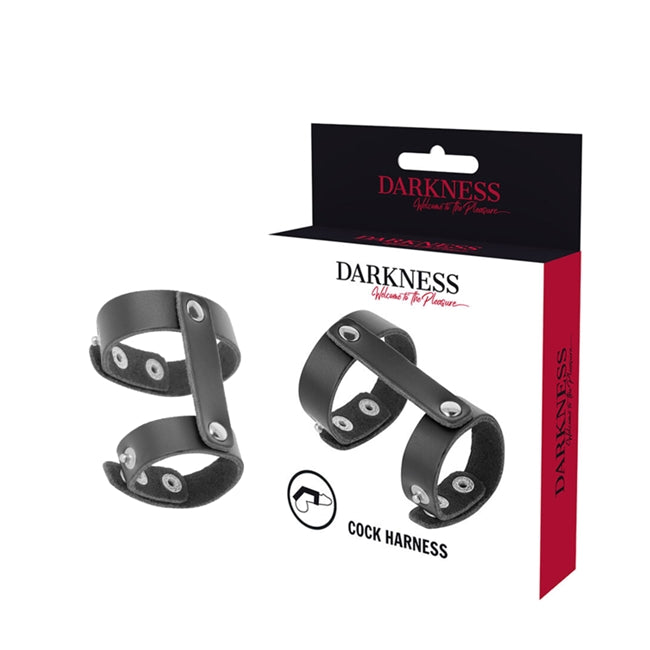Inel pentru penis DARKNESS – Cock Harness, ajustabil, din piele ecologica, negru