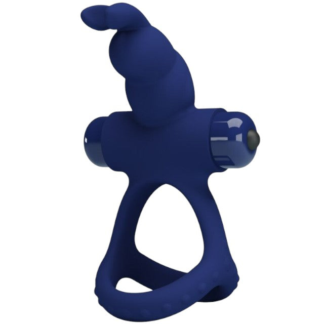 Inel pentru penis PrettyLove Rabbit – Powerful Ring, pentru imbunatatirea performantelor sexuale si stimularea clitorisului, din silicon, albastru