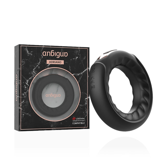 Inel vibrator pentru penis ANBIGUO Adriano, 7 functii de vibratie, rezistent la apa IPX7, negru