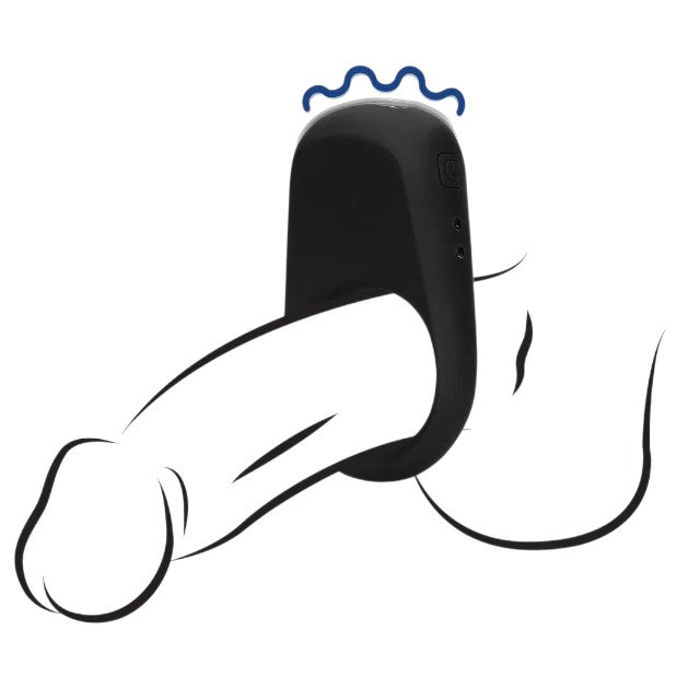 Inel vibrator pentru penis LOVELINE Vibrating Cock Ring, din silicon moale, 10 funcții de vibrație, negru