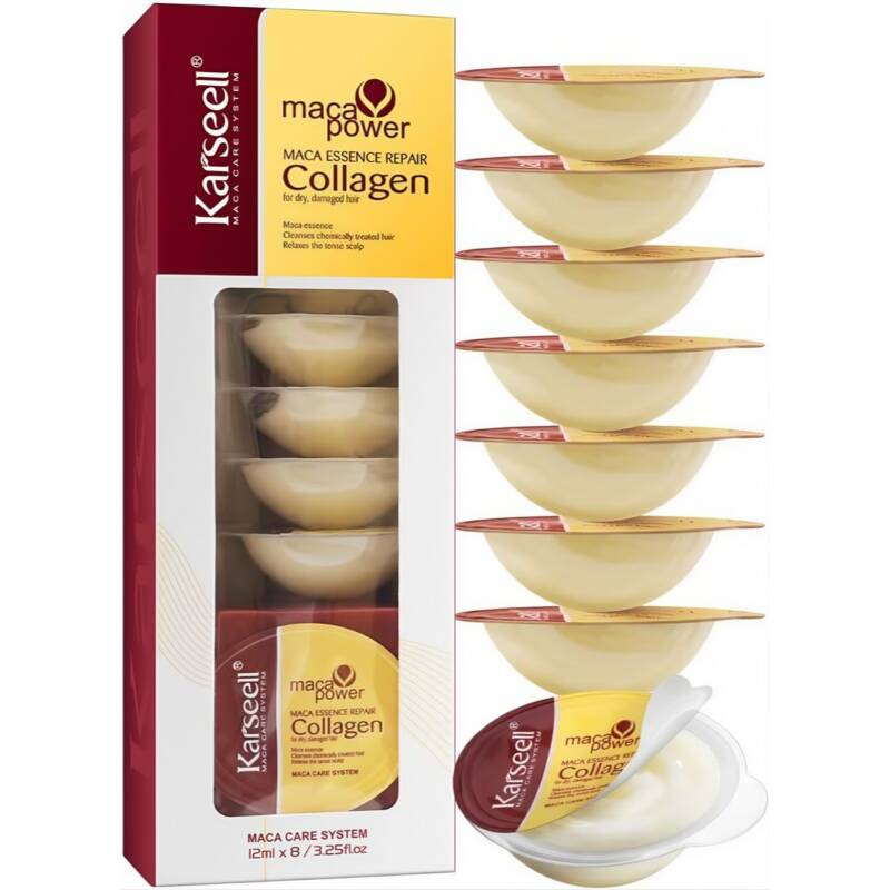 Karseell Maca Essence Repair Collagen 12ml x 8 – Tratament Profesional pentru Repararea Parului Deteriorat, Set de 8 Fiole, CEZI