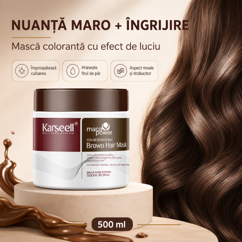 Karseell Masca Nuantatoare pentru Par Maro – 500 ml, Stralucire, Fixare Durabila a Culorii & Hidratare