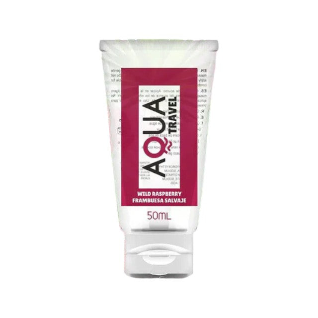 Lubrifiant cu aromă AQUA TRAVEL Wild Raspberry, pe bază de apă, cu gust delicios de zmeură sălbatică, 50 ml