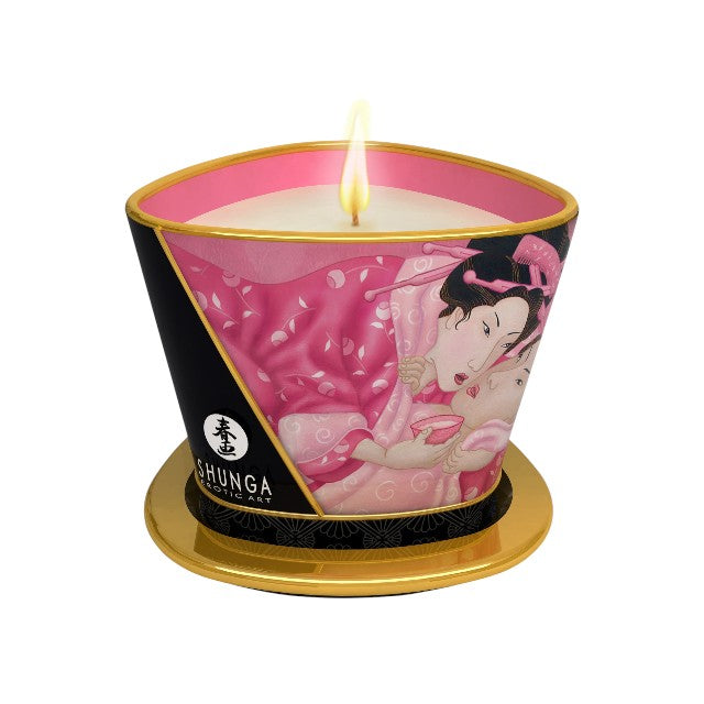 Lumânare pentru masaj SHUNGA Aphrodisia – Rose Petals, cu uleiuri 100% naturale, cu aromă de trandafir, 170 ml