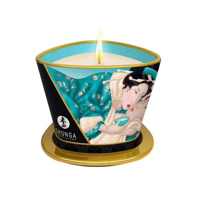 Lumânare pentru masaj SHUNGA Sensual – Island Blossoms, cu uleiuri 100% naturale, cu aromă de flori exotice, 170 ml