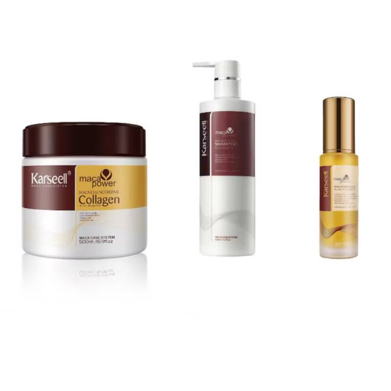 Masca, Sampon, Ulei de par Karseell Collagen, pentru toate tipurile de par, cu esenta de maca, excelent pentru ingrijirea parului, masca 500ML, sampon 500ML, ulei 50ML, CEZI