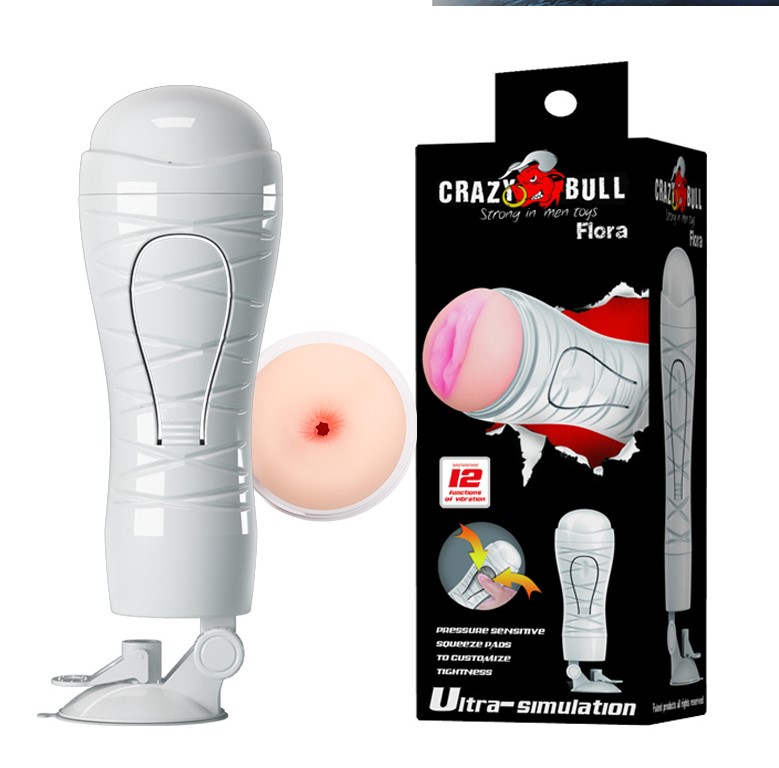 Masturbator Anus Flora cu Ventuza Crazy Bull, 12 Moduri Vibratii, TPR Life-Like