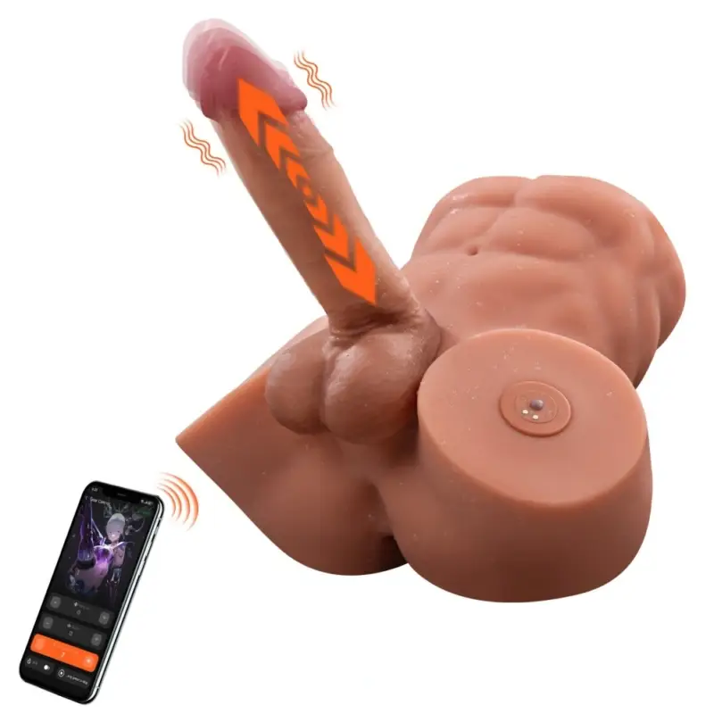 Masturbator Gretel cu Penis si Anus, Control prin Aplicatie Mobila, 7 Moduri Vibratii si Impingere, USB Magnetic, Natural, 5.84 kg
