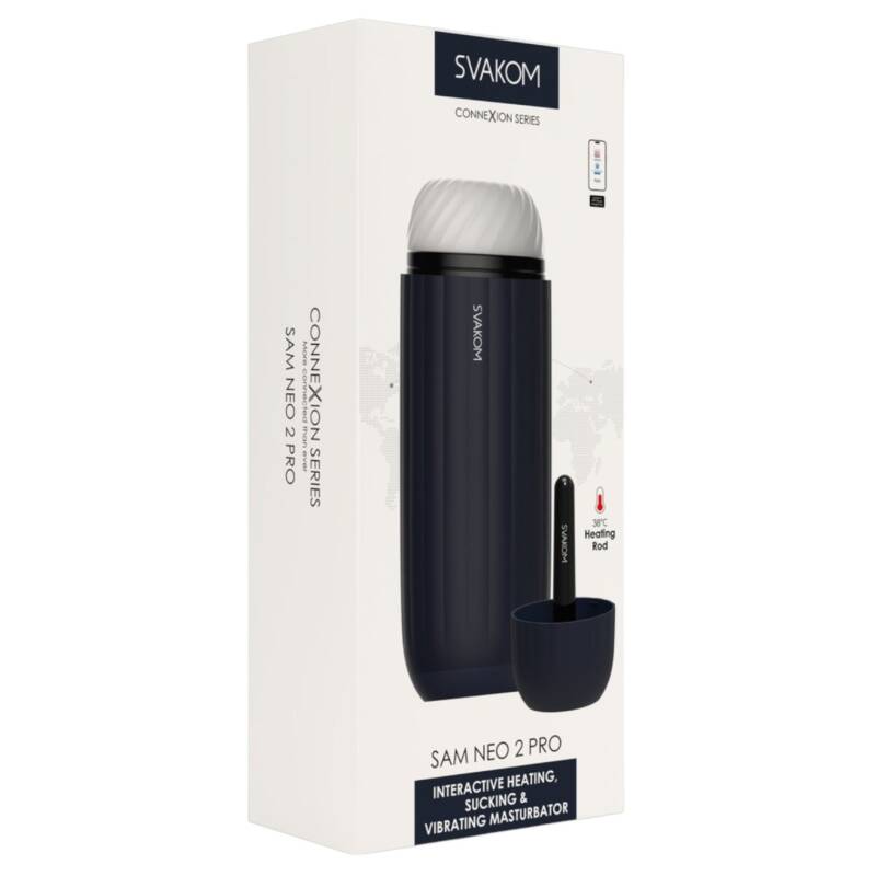 Masturbator interactiv SVAKOM Sam Neo 2 Pro, control prin aplicație, cu funcție de încălzire, 5 funcții de aspirare și vibrație, negru