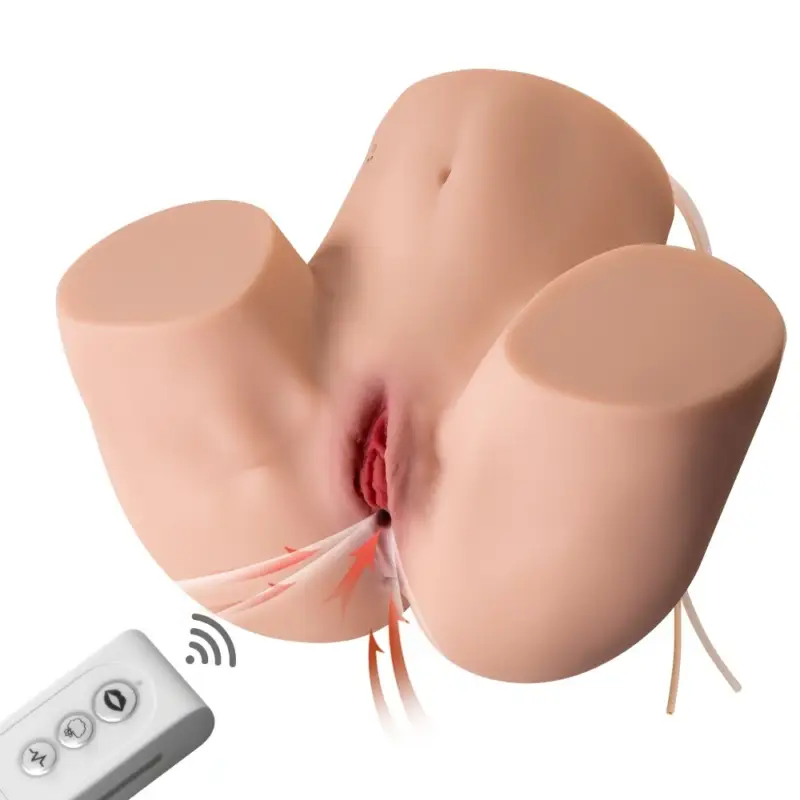 Mega Masturbator Ingrid, 2 Canale de Penetrare, Remote Control, 5 Moduri Suctiune, 5 Moduri Vibratii, Super Skin, USB Magnetic, Natural, 15.3 kg