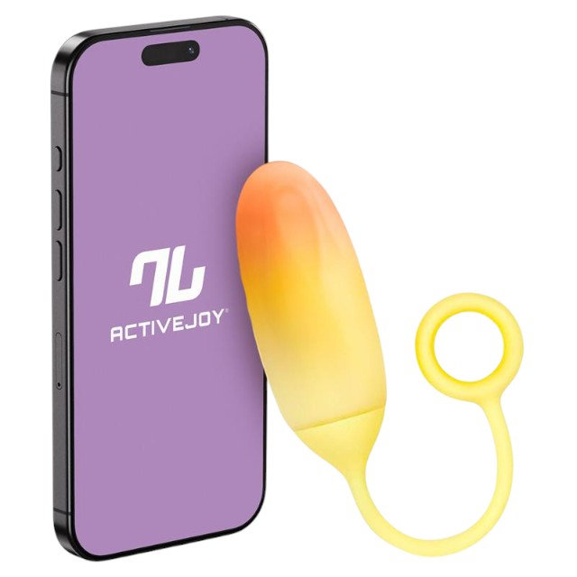 Ou vibrator INTOYOU APP -Double Layer, pentru stimularea sexuala feminina, control prin aplicatie, 10 functii de vibratie, 20 cm, portocaliu/ galben