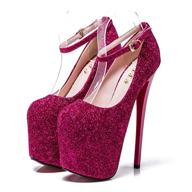 Pantofi cu Toc Inalt si Sclipici Roz, Marime 39