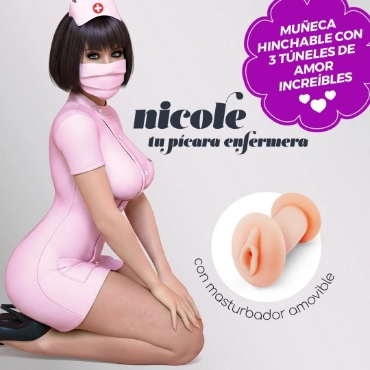 Papusa Gonflabila Crushious Nicole La Enfermera cu Masturbator, 3 Puncte de Penetrare, 1.55 m