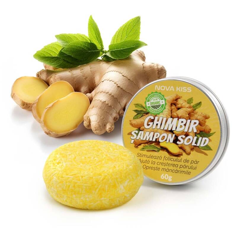 SAMPON SOLID PREMIUM CU GHIMBIR CONTRA CADERII PARULUI, MATRETII SI PARULUI GRAS, EFECT REGENERATOR, 100% NATURAL, NOVA KISS
