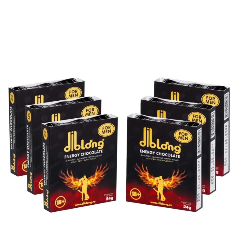Set 6 bucati-Supliment alimentar Diblong Energy Chocolate pentru barbati pe baza de ciocolata, cu plante care sustin sanatatea sexuala si functia erectila, 6x24g