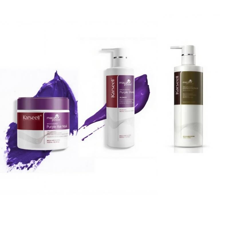Set Blond Perfect Karseell – Șampon și Mască Mov Violet + Balsam cu Colagen | Neutralizare Tonuri Galbene, Hidratare și Reparare Păr Blond, Gri sau Decolorat