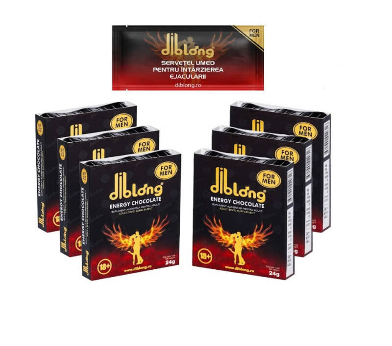 SET: Diblong Energy Chocolate For Men – supliment alimentar pentru bărbați pe bază de ciocolată, cu plante care susțin sănătatea sexuală și funcția erectilă, 6 x 24g + Diblong Delay Wipe – Default Title