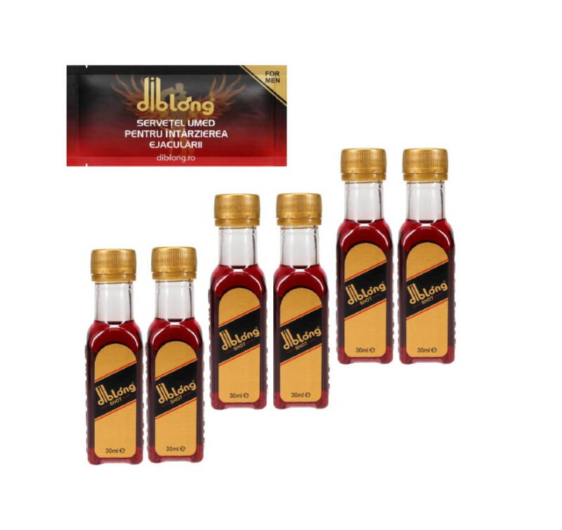 SET: Diblong Energy Shot – supliment alimentar pentru bărbați, cu îndulcitori, sub formă de băutură energizantă care ajută la menținerea sănătății sexuale și a funcției erectile, 6 buc x 30 ml + Diblong Delay Wipe – Default Title