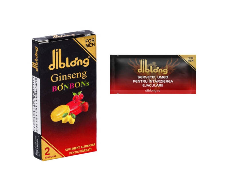 SET: Diblong Ginseng Bonbons – supliment alimentar pentru bărbați, bomboane cu ingrediente naturale ce susțin sănătatea sexuală și funcția erectilă, 1 cutie x 2 buc + Diblong Delay Wipe – Default Title
