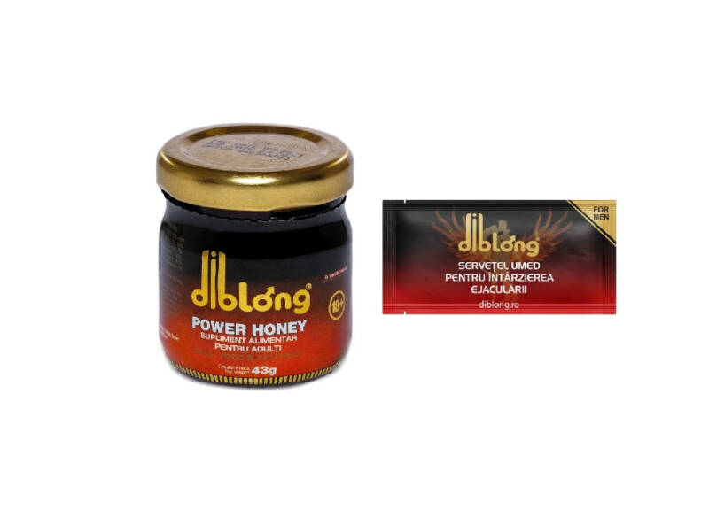 SET: Diblong Power Honey – supliment alimentar pentru adulți cu miere și asocieri de plante care susțin sănătatea sexuală și funcția de reproducere, 43 g + Diblong Delay Wipe – Default Title