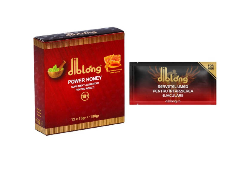 SET: Diblong Power Honey – supliment alimentar pentru adulți cu miere și asocieri de plante care susțin sănătatea sexuală și funcția de reproducere, 12 x 15 g + Diblong Delay Wipe – Default Title