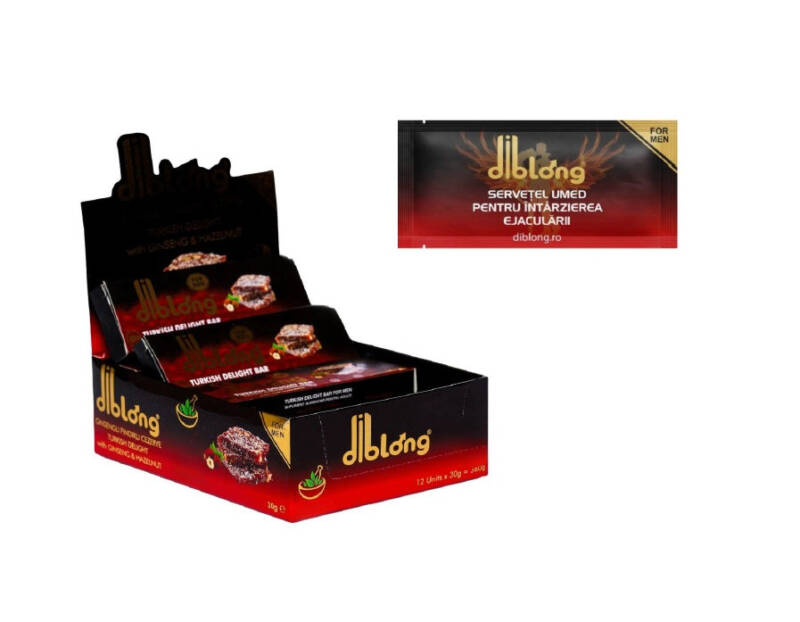 SET: Diblong Turkish Delight for Man – supliment alimentar pentru bărbați pe bază de rahat turcesc, cu plante care susțin sănătatea sexuală și funcția de reproducere, 12 x 30g + Diblong Delay Wipe – Default Title