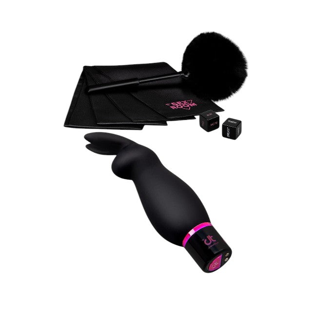Set DREAMTOYS Sex Room Raunchy Kit, set 6 produse, pentru stimularea prostatei, cu vibrator, puf de gâdilat, zaruri și mască
