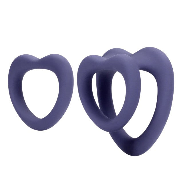 Set inele pentru penis LOVELINE Heart Cockring Set, 2 inele din silicon ultra-moale, în formă de inimă, diametre 2.9 – 3.9 cm, mov