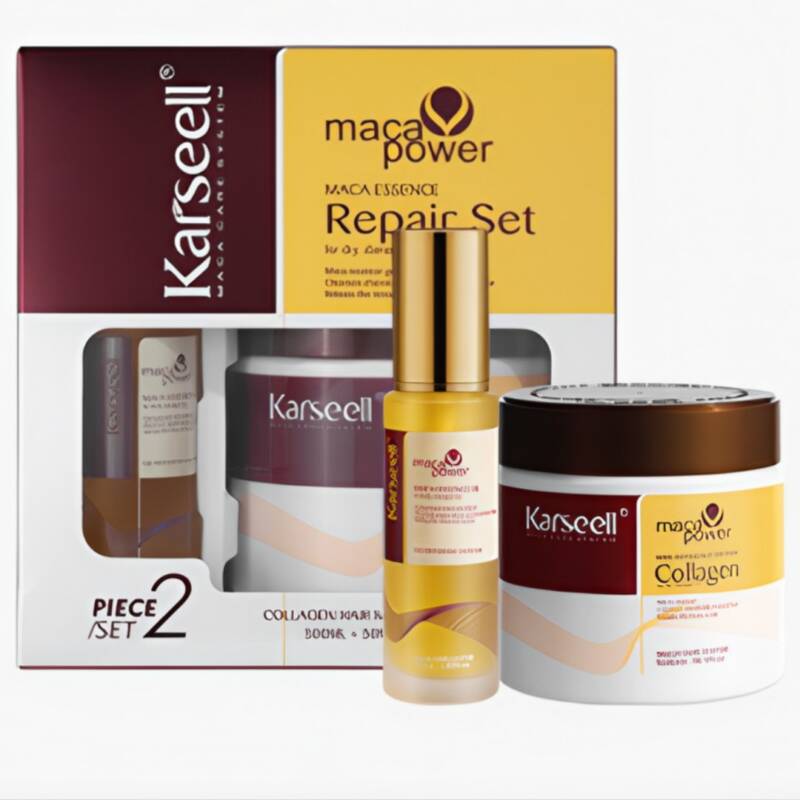Set Karseell Collagen pentru Păr Uscat și Deteriorat – Mască 500ml + Ulei 50ml pentru Hidratare, Netezire și Luciu