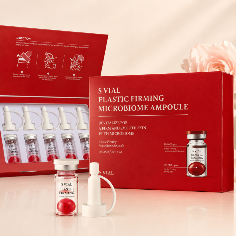 Set tratament facial concentrat cu microbiom, acid hialuronic și colagen pentru fermitate și hidratare, 5 × 7 ml